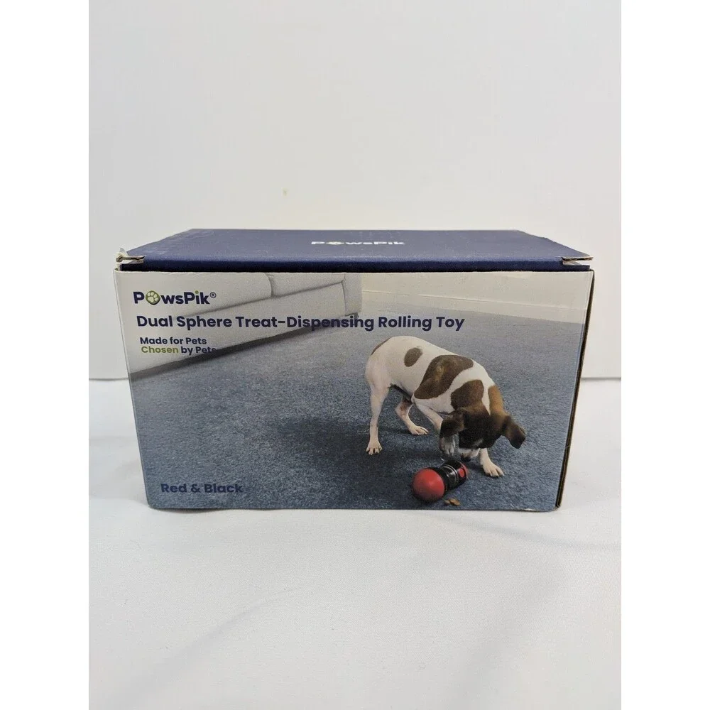 PowsPik Dual Sphere Treat Dispensing Rolling Toy - Red & Black Interactive Dog